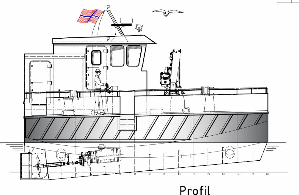 Profil av den nye arbeidsbåten til havforskarane. Teikning: Maritime Engineering AS.